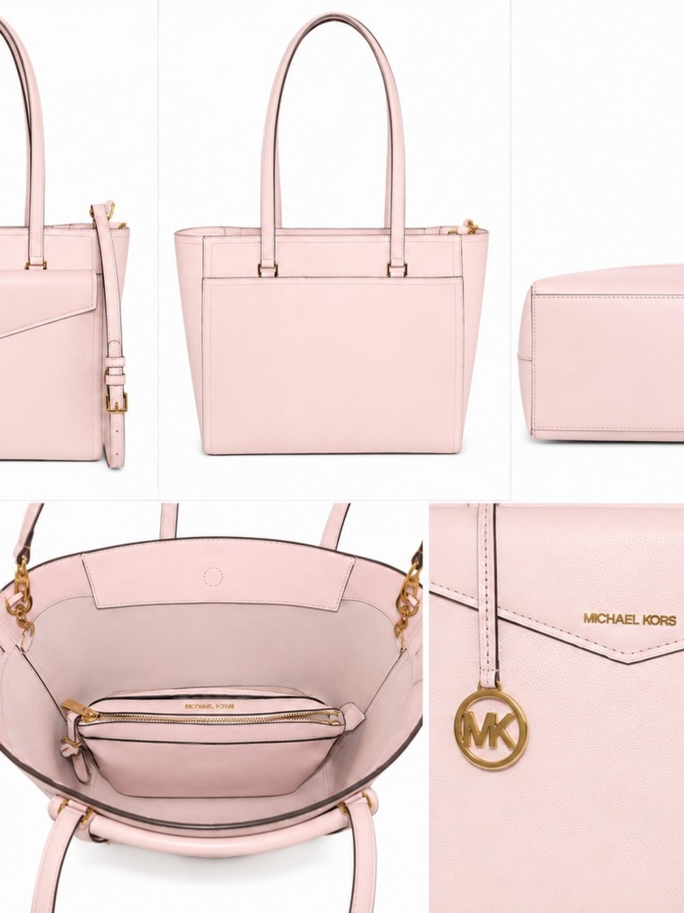 Michael Kors Pale Pink Leather 3 In 1 Tote with Gold Hardware